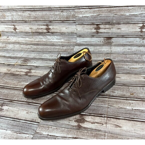 SALVATORE FERRAGAMO pebbled grain leather dress shoes size 9.5 D color brown - Picture 1 of 9